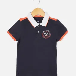 Allen Solly Junior Navy & Orange Cotton Printed Polo T-Shirt image 1