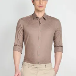 arrow new york Arrow Newyork Brown Cotton Slim Fit Printed Shirt image 1