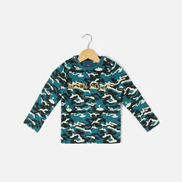 Allen Solly Junior Boys Teal Blue Printed Full Sleeves T-Shirt image 1