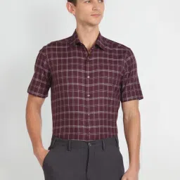 Arrow Red Wine Cotton Regular Fit Checks Shirt image 1