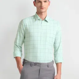 Arrow Green Cotton Slim Fit Checks Shirt-image-22