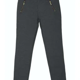 Peter England Girls Grey Cotton Textured Pattern Treggings image 1