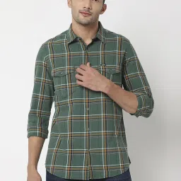 Spykar Green & Mustard Cotton Slim Fit Checks Shirt image 1