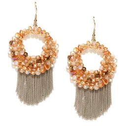 Jewels Galaxy Brown Gold-Plated CZ Stone-Studded Handcrafted Drop Earrings-picture-26