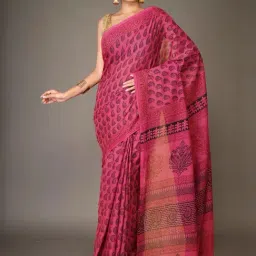 Unnati Silks Pink & Black Cotton Printed Saree With Unstitched Blouse-picture-20