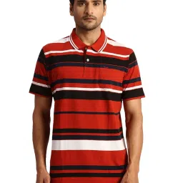 ColorPlus Orange Cotton Classic Fit Striped Polo T-Shirt image 1