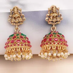 Karatcart Gold-Tone Plated Red & Green Earrings for Women-image-94