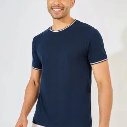 Styli Navy Cotton Regular Fit T-Shirt-picture-2