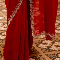 Soch Deep Red Georgette Embellished Saree With Unstitched Blouse image 5