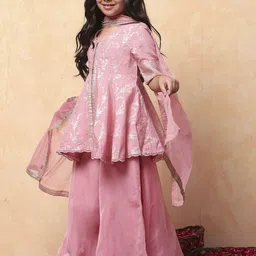 Biba Girls Floral Dyed Regular Kurta with Palazzos & With Dupatta image 5