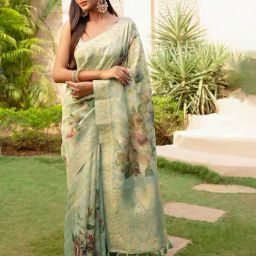Soch Sap Green Chanderi Floral Saree With Stitched Blouse-picture-20