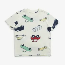 HOP Kids by Westside Off-White Car Printed Cotton T-Shirt-image-29