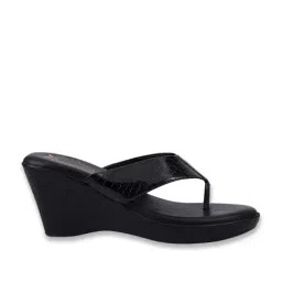 Shoetopia Women's Black Thong Wedges image 2