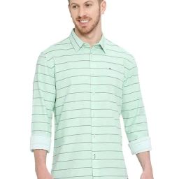 Basics Green Cotton Slim Fit Striped Shirt-picture-7