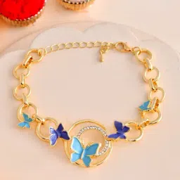 Aapno Rajasthan Gold Blue Butterfly Charm Casual Rakhi with Roli Chawal & Greetings Card-picture-20