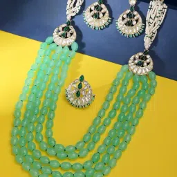 Zaveri Pearls Green Multilayer Beaded Kundan Necklace Earring & Ring Set-ZPFK14440-picture-13