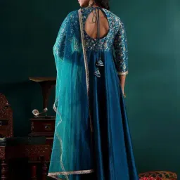 Varanga Blue Woven Pattern Anarkali Kurta With Dupatta image 2