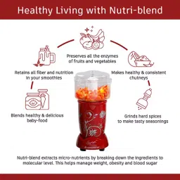 Wonderchef 400 W 22000 RPM Red Nutri-Blend Juicer Mixer Grinder (63152746) image 4