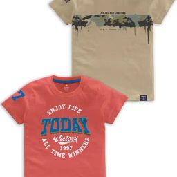 Codez Kids Coral & Beige Printed T-Shirt (Pack Of 2)-picture-3