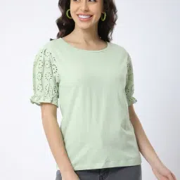 R&B Light Green Cotton Slim Fit Top-picture-16