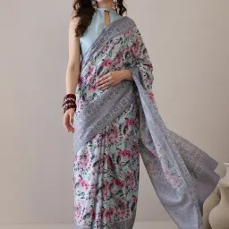 Saree Mall Turquoise Printed Sarees With Unstitched Blouse-picture-27