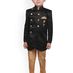 SG YUVRAJ Boys Black & Gold Coloured Solid Sherwani Set-picture-8