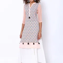 Vishudh Women Peach-Coloured Printed Straight Kurta-picture-24
