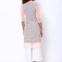 Vishudh Women Peach-Coloured Printed Straight Kurta image 4
