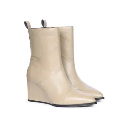 Saint G Women Off White Leather Wedge Casual Boots image 1