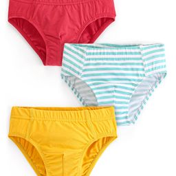 Honeyhap Premium Cotton Elastane Solid & Printed Breifs with Silvadur Antimicrobial Finish Solid & Stripes Pack of 3 - Mustard Blue Stripe & Red-picture-11