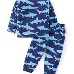 Babyhug Cotton Knit Full Sleeves Whale Printed Night Suit - Navy Blue-picture-28
