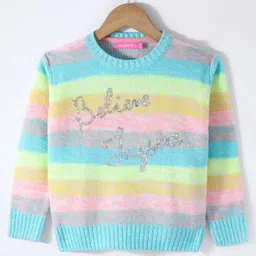 Wingsfield Full Sleeve Sequin Text Embroidered Colour Blocked Sweater - Multi Colour-image-48