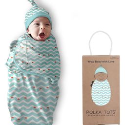Polka Tots Cotton Wave Print Swaddle Wrap With Cap For New Born Baby - Light Blue-picture-33