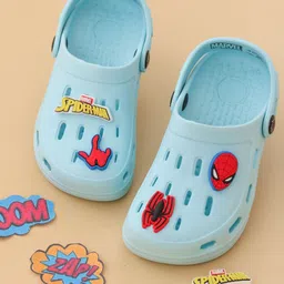 Marvel by Yellow Bee Solid Perforated Avengers Clogs With Web & Spider Man Charms - Light Blue-image-91