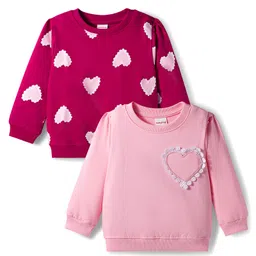 Babyhug Cotton Knit Full Sleeves Sweatshirts with Heart Print & Applique Pack of 2 - Pink-image-87