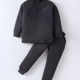 Rikidoos Full Sleeves Solid Tee With Pant Set - Dark Grey-picture-20