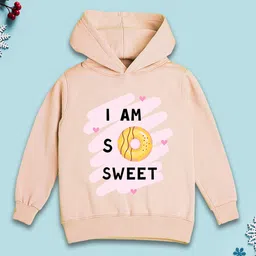 NUSYL Fleece Knit Full Sleeves Sweet Donut Printed Light Winter Hoodie - Beige-picture-18