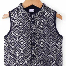 Babyhug Woven Full Sleeves Solid Colour Kurta Pyjama Set with Sequined Embroidered Nehru Jacket - Dark Pink image 2