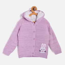 JWAAQ Full Sleeves Bunny Embroidered Coordinating Winter Set With Faux Fur - Lavender image 3
