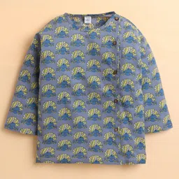 Polka Tots Cotton Woven Full Sleeves Turban Printed Kurta & Dhoti Set - Blue image 3