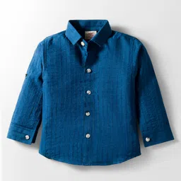 Rikidoos Full Sleeves Textured Shirt Pant With Bow & Suspender Set - Blue & Fawn image 2