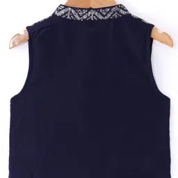 Babyhug Woven Full Sleeves Solid Colour Kurta Pyjama Set with Sequined Embroidered Nehru Jacket - Dark Pink image 3