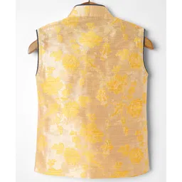 Dapper Dudes Sleeveless Floral Embroidered Dhoti Kurta Set - Yellow image 3