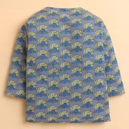 Polka Tots Cotton Woven Full Sleeves Turban Printed Kurta & Dhoti Set - Blue image 4