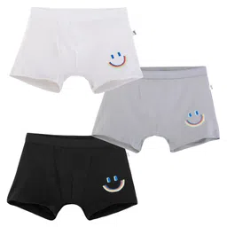 Plan B Cotton Blend Woven Pack Of 3 Smiley Face Printed Briefs - Black Grey & White image 4
