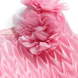 Babyhug Woven  Sleeveless Fit & Flare Party Frock with Floral Corsage - Pink image 4