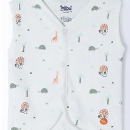 Milou Cotton Pack Of 3 Sleeveless Bio Washed Animals & Little Explorer Text Printed Jhablas - Multi Colour image 5