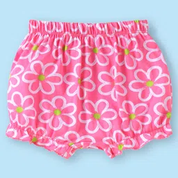 Babyhug 100% Cotton Knit Floral & Polka Dots PrintedBloomers Pack of 3 - Green Pink & White image 4