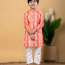 READIPRINT Chandheri Full Sleeves Bandhani Printed Kurta & Pyjama Set - Peach image 5
