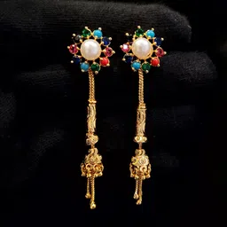 Anshenterpris 2 Gram Gold-Plated Crystals Studded And Pearls Beaded Dome Shaped Jhumkas-picture-16